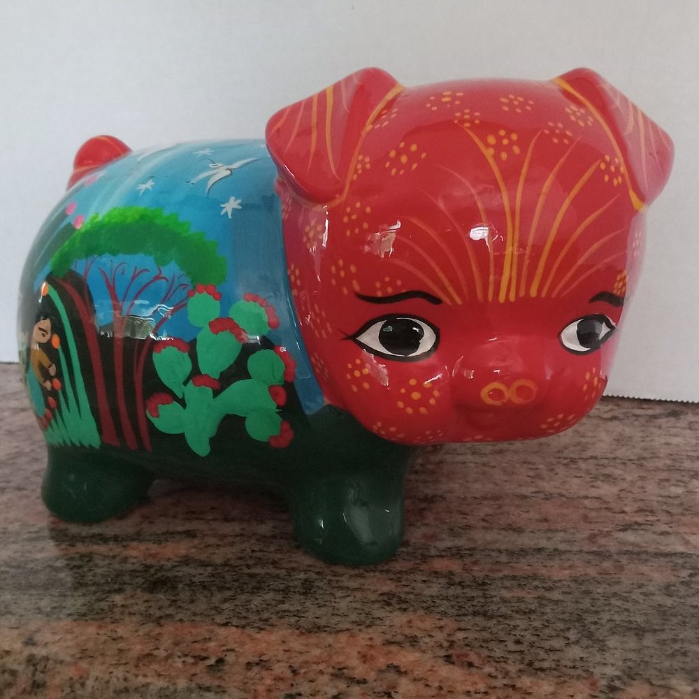 Talavera Mexican Art Pottery Handpainted Piggy Bank
